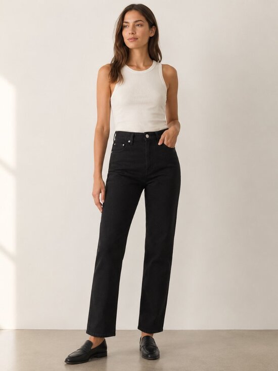 Everlane Denim - Everlane The Mid Way Jean 27R Black Straight Leg Organic Cotton High Rise